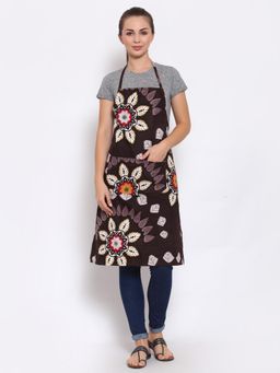 ARRABI - Brown Floral TC Polycotton Apron with 2 Patch Pockets
