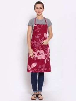ARRABI - Red Floral TC Polycotton Apron with 2 Patch Pockets