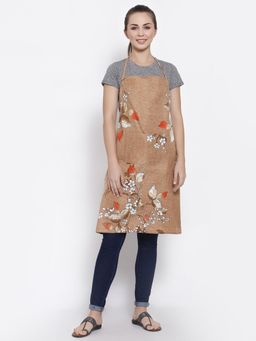 ARRABI - Beige Floral TC Polycotton Apron with 2 Patch Pockets