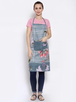 ARRABI - Grey Floral TC Polycotton Apron with 2 Patch Pockets