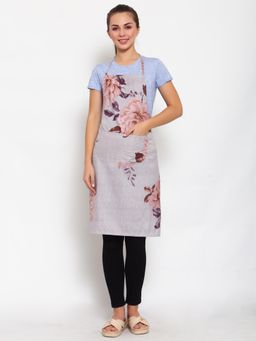 ARRABI - Grey Floral TC Polycotton Apron with 2 Patch Pockets