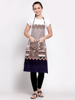 ARRABI - Brown Geometric TC Cotton Blend Apron with 2 Patch Pockets