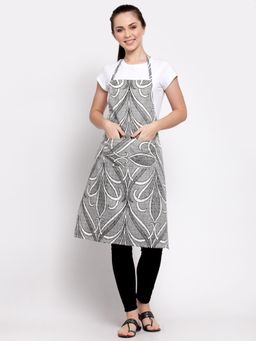ARRABI - Grey Floral TC Cotton Blend Apron with 2 Patch Pockets