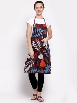 ARRABI - Multicolor Leaf TC Cotton Blend Apron with 2 Patch Pockets