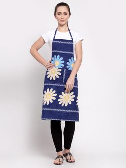 ARRABI - Blue Floral TC Cotton Blend Apron with 2 Patch Pockets