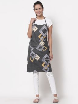 ARRABI - Grey Geometric TC Cotton Blend Apron with 2 Patch Pockets
