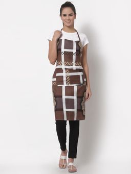 ARRABI - Brown Geometric TC Cotton Blend Apron with 2 Patch Pockets