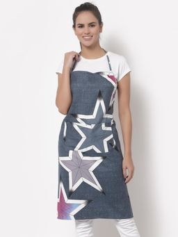 ARRABI - Grey Floral TC Cotton Blend Apron with 2 Patch Pockets