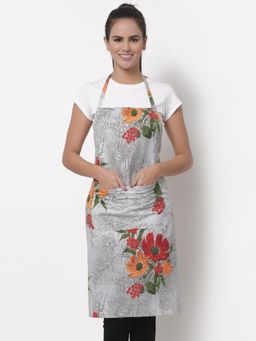 ARRABI - Grey Geometric TC Cotton Blend Apron with 2 Patch Pockets