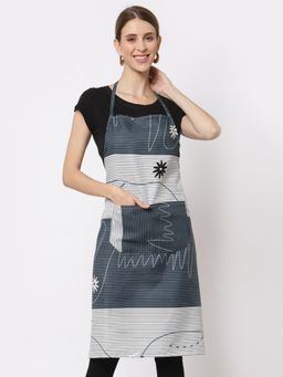 ARRABI - Grey Stripes TC Cotton Blend Apron with 2 Patch Pockets