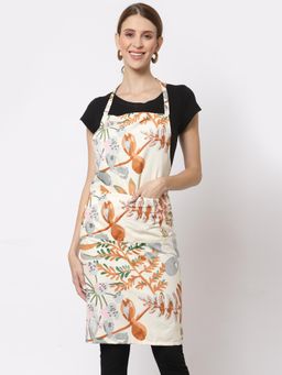ARRABI - Beige Leaf TC Cotton Blend Apron with 2 Patch Pockets