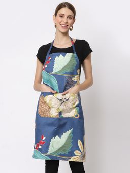 ARRABI - Blue Floral TC Cotton Blend Apron with 2 Patch Pockets