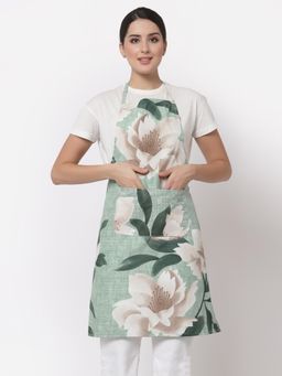 ARRABI - Green Floral TC Cotton Blend Apron with 2 Patch Pockets