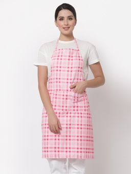 ARRABI - Pink Checks TC Cotton Blend Apron with 2 Patch Pockets