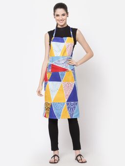 ARRABI - Multicolor Geometric TC Cotton Blend Apron with 2 Patch Pockets