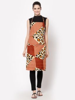 ARRABI - Rust Geometric TC Cotton Blend Apron with 2 Patch Pockets