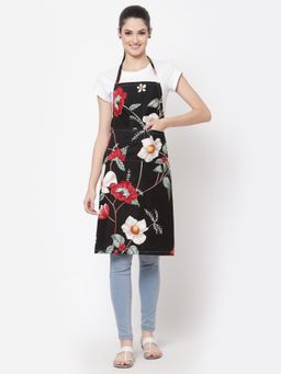 ARRABI - Black Floral TC Cotton Blend Apron with 2 Patch Pockets