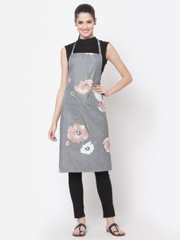 ARRABI - Grey Floral TC Cotton Blend Apron with 2 Patch Pockets