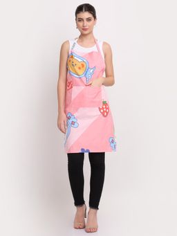 ARRABI - Pink Cartoon TC Cotton Blend Apron with 2 Patch Pockets