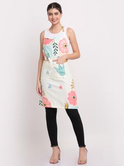 ARRABI - Cream Floral TC Cotton Blend Apron with 2 Patch Pockets