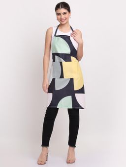ARRABI - Grey Geometric TC Cotton Blend Apron with 2 Patch Pockets