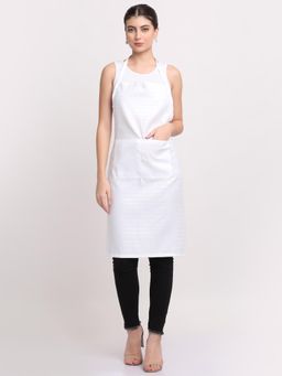 ARRABI - White Solid TC Cotton Blend Apron with 2 Patch Pockets