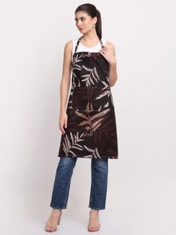ARRABI - Brown Leaf TC Cotton Blend Apron with 2 Patch Pockets
