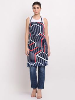 ARRABI - Blue Geometric TC Cotton Blend Apron with 2 Patch Pockets