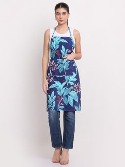 ARRABI - Blue Leaf TC Cotton Blend Apron with 2 Patch Pockets
