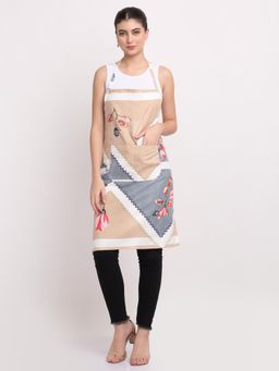 ARRABI - Beige Floral TC Cotton Blend Apron with 2 Patch Pockets