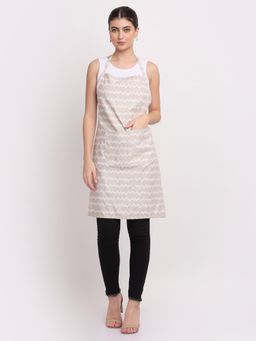 ARRABI - Beige Stripes TC Cotton Blend Apron with 2 Patch Pockets