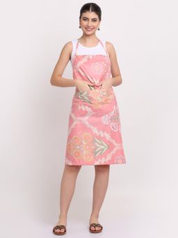 ARRABI - Pink Floral TC Cotton Blend Apron with 2 Patch Pockets