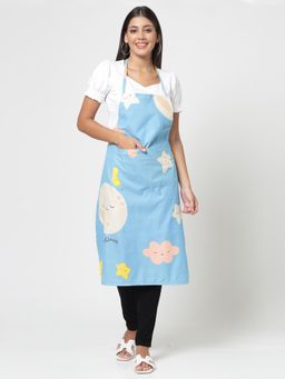 ARRABI - Blue Cartoons TC Cotton Blend Apron with 2 Patch Pockets