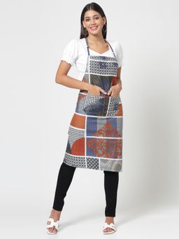 ARRABI - Multicolor Geometric TC Cotton Blend Apron with 2 Patch Pockets