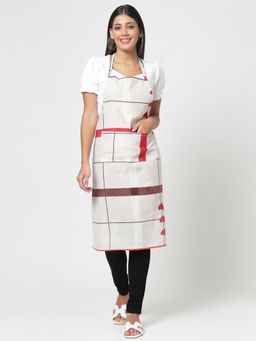 ARRABI - Cream Geometric TC Cotton Blend Apron with 2 Patch Pockets