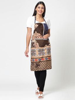 ARRABI - Brown Floral TC Cotton Blend Apron with 2 Patch Pockets