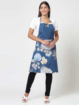 ARRABI - Blue Floral TC Cotton Blend Apron with 2 Patch Pockets