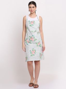 ARRABI - Grey Floral TC Cotton Blend Apron with 2 Patch Pockets