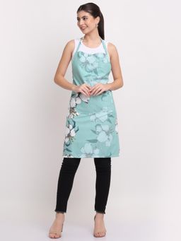 ARRABI - Green Floral TC Cotton Blend Apron with 2 Patch Pockets