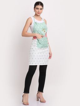 ARRABI - Green Floral TC Cotton Blend Apron with 2 Patch Pockets