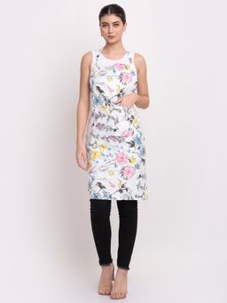 ARRABI - White Floral TC Cotton Blend Apron with 2 Patch Pockets