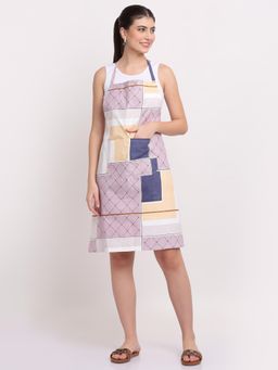 ARRABI - Multicolor Geometric TC Cotton Blend Apron with 2 Patch Pockets