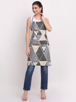 ARRABI - Grey Geometric TC Cotton Blend Apron with 2 Patch Pockets