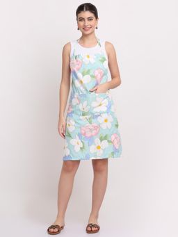 ARRABI - Green Floral TC Cotton Blend Apron with 2 Patch Pockets
