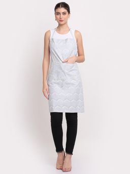 ARRABI - Grey Geometric TC Cotton Blend Apron with 2 Patch Pockets