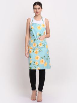 ARRABI - Teal Floral TC Cotton Blend Apron with 2 Patch Pockets