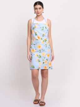 ARRABI - Blue Floral TC Cotton Blend Apron with 2 Patch Pockets