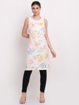 ARRABI - Cream Floral TC Cotton Blend Apron with 2 Patch Pockets