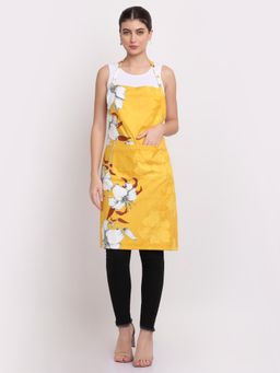 ARRABI - Yellow Floral TC Cotton Blend Apron with 2 Patch Pockets