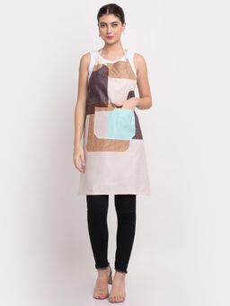 ARRABI - Brown Geometric TC Cotton Blend Apron with 2 Patch Pockets
